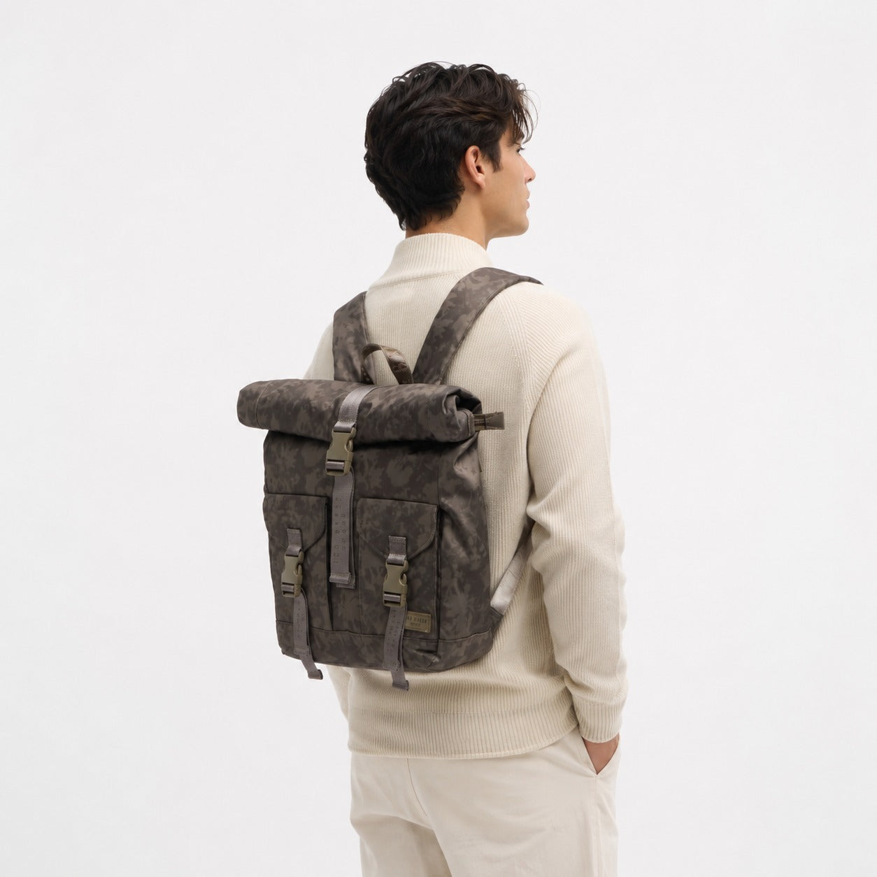 Ted Baker Sport Walnut Shadow Backpack, Roll-Top Laptop Bag, Everyday Rucksack